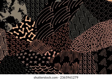 Abstract black strokes, Hand sketched Vector Pattern. Abstract background in geometric style. Abstract multicolored geometric pattern	
