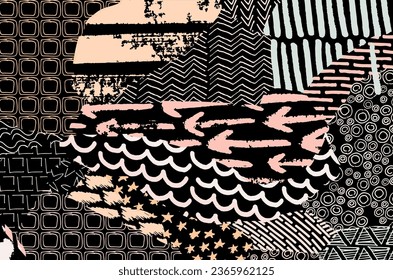 Abstract black strokes, Hand sketched Vector Pattern. Abstract background in geometric style. Abstract multicolored geometric pattern	

