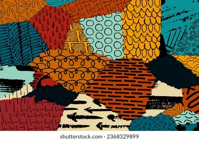 Abstract black strokes, Hand sketched Vector Pattern. Retro abstract pattern in geometric style. Abstract multicolored geometric pattern.	
