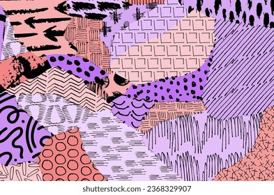 Abstract black strokes, Hand sketched Vector Pattern. Retro abstract pattern in geometric style. Abstract multicolored geometric pattern.	
