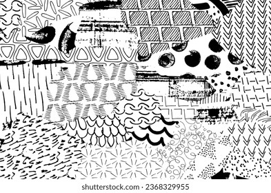 Abstract black strokes, Hand sketched Vector Pattern. Retro abstract pattern in geometric style. Abstract multicolored geometric pattern.	
