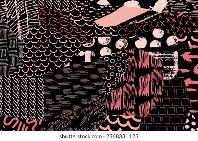 Abstract black strokes, Hand sketched Vector Pattern. Retro abstract pattern in geometric style. Abstract multicolored geometric pattern.	
