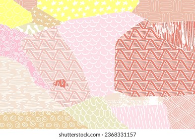 Abstract black strokes, Hand sketched Vector Pattern. Retro abstract pattern in geometric style. Abstract multicolored geometric pattern.	
