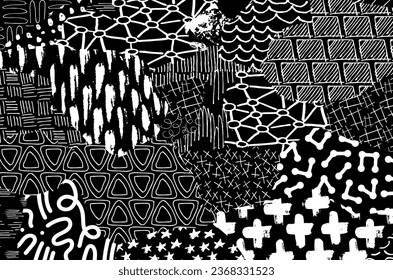 Abstract black strokes, Hand sketched Vector Pattern. Retro abstract pattern in geometric style. Abstract multicolored geometric pattern.	
