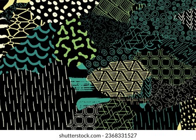 Abstract black strokes, Hand sketched Vector Pattern. Retro abstract pattern in geometric style. Abstract multicolored geometric pattern.	
