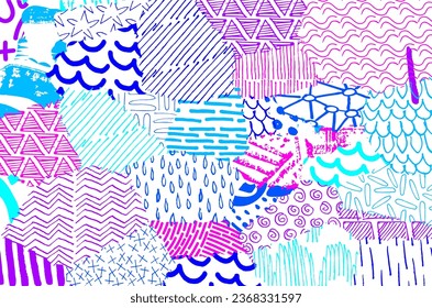 Abstract black strokes, Hand sketched Vector Pattern. Retro abstract pattern in geometric style. Abstract multicolored geometric pattern.	
