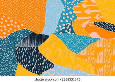 Abstract black strokes, Hand sketched Vector Pattern. Retro abstract pattern in geometric style. Abstract multicolored geometric pattern.	
