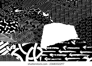 Abstract black strokes, Hand sketched Vector Pattern. Retro abstract pattern in geometric style. Abstract multicolored geometric pattern.	
