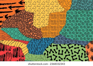 Abstract black strokes, Hand sketched Vector Pattern. Retro abstract pattern in geometric style. Abstract multicolored geometric pattern.	
