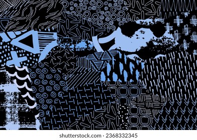 Abstract black strokes, Hand sketched Vector Pattern. Retro abstract pattern in geometric style. Abstract multicolored geometric pattern.	
