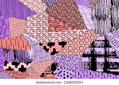 Abstract black strokes, Hand sketched Vector Pattern. Retro abstract pattern in geometric style. Abstract multicolored geometric pattern.	
