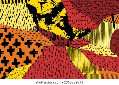 Abstract black strokes, Hand sketched Vector Pattern. Retro abstract pattern in geometric style. Abstract multicolored geometric pattern.	
