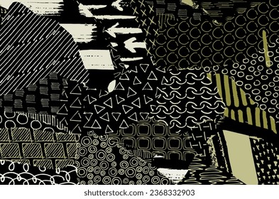 Abstract black strokes, Hand sketched Vector Pattern. Retro abstract pattern in geometric style. Abstract multicolored geometric pattern.	
