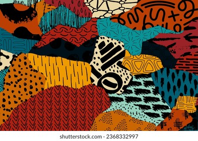 Abstract black strokes, Hand sketched Vector Pattern. Retro abstract pattern in geometric style. Abstract multicolored geometric pattern.	
