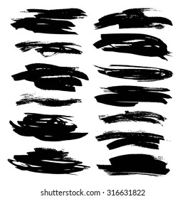 Abstract black strokes painted flat paint brush on white background