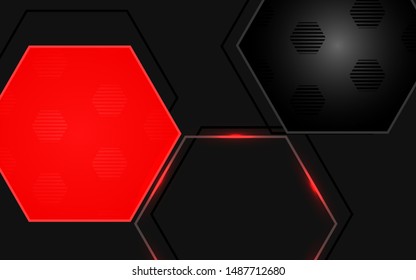 Abstract black structure a combination red color and hexagon pattern texture. Luxury technology concept and modern futuristic shape