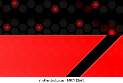 Abstract black structure a combination red color and hexagon pattern texture. Luxury technology concept and modern futuristic shape