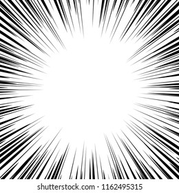Abstract black Sun Rays isolated on white background. Comic book flash explosion radial lines with copy space. Vector illustration