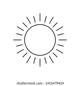 Abstract black sun thin line icon with rays isolated on white background