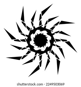 Abstract black sun or zigzag icon. Sunshine, sunlight black symbol. Vector illustration isolated on white background.	
