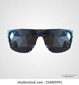 Abstract black sunglasses. Vector illustration, polygonal design.