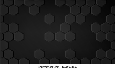 Abstract black surface with embossed hexagons