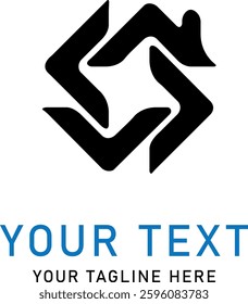 Abstract Black Symbol with Blue Typography