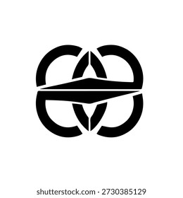Símbolo negro Abstractas que se asemeja a los anillos o pétalos entrelazados, diseño moderno del logotipo, elemento gráfico limpio, concepto futurista