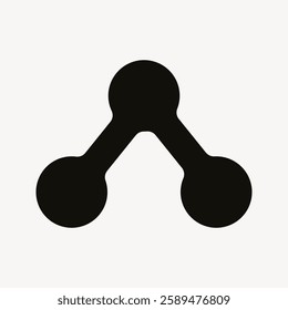 Abstract black symbol with three connected circles on a white background. Simple geometric design, featuring circles and lines in a minimalist style. User interface icon vector.