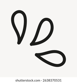 Abstract black teardrop shapes on a white background. Minimalist design with three teardrop shapes. Simple and modern teardrop shapes in a pattern. Cute doodle vector.