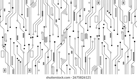 Fondo Abstractas de tecnología negra con líneas de circuito y puntos