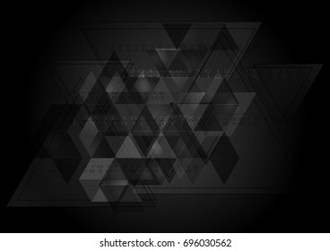 Abstract black tech background with triangles and binary code. Vector design