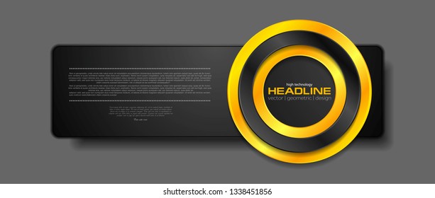 Abstract black tech banner with orange glossy circle. Vector background