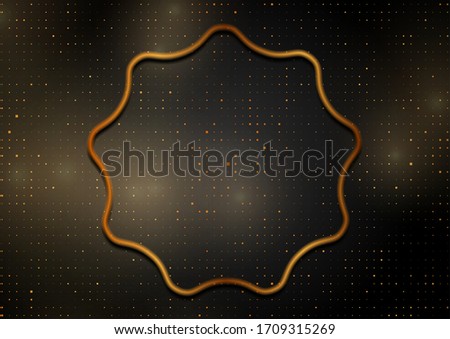 Abstract black tech geometric background with golden wavy circle. Vector design