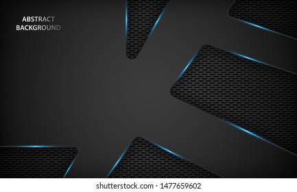 Abstract black technology background with blue metallic. Modern vector design template.
