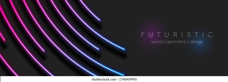 Abstract black technology background with neon glowing light lines. Futuristic geometry vector banner design