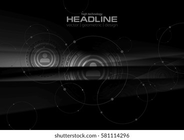 Abstract black technology HUD graphic design. Vector dark tech background