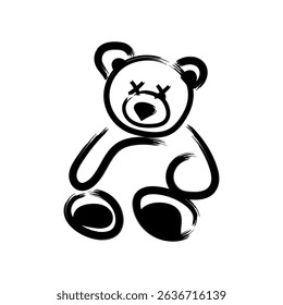 Abstract Black Teddy Bear Ink Painting, Simple Design, Childs Toy