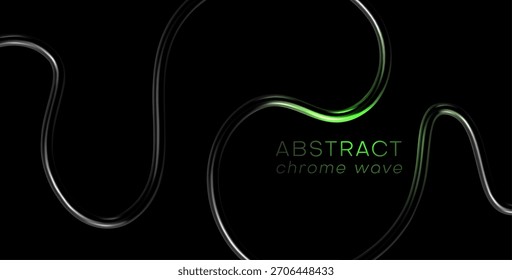 Modelo preto abstrato com forma de onda 3d de metal cromado. Forma de espiral de fita futurista bg. Linha 3d líquida, figura curva de aço, onda tubular brilhante. Fita futurista tecnológica. Ilustração abstrata de vetor