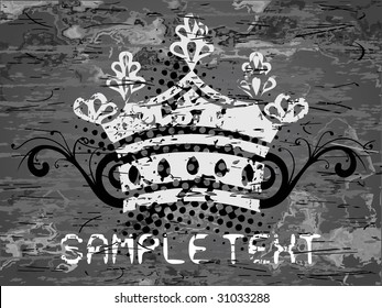 abstract black texture background with retro crown and sample text