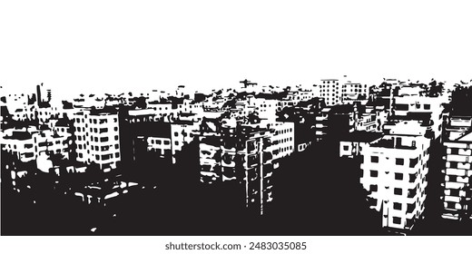 Abstract Black texture of city buildings on white background 