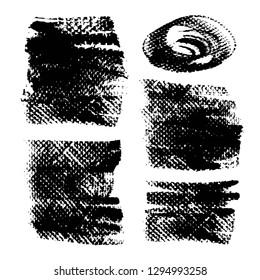 Abstract black textured ink smooth strokes and stamps isolated on a white background