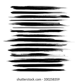 Abstract  black textured long strokes isolated on white background