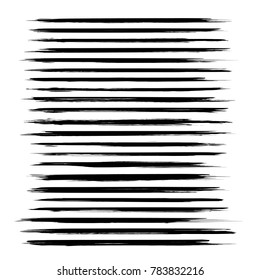 Abstract black textured long thin smears set isolated on a white background