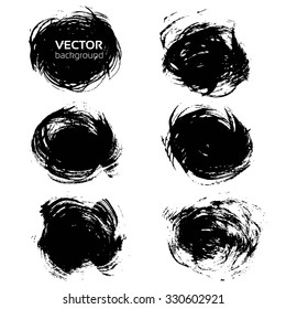 Abstract black textured round strokes isolated on white background