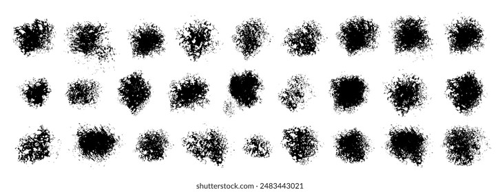 Abstract black textured stains big set on a white background. Image produced without the use of any form of AI software at any stage.
