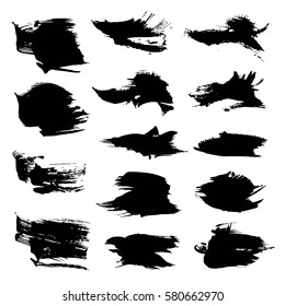 Abstract black textured strokes big set isolated on a white background