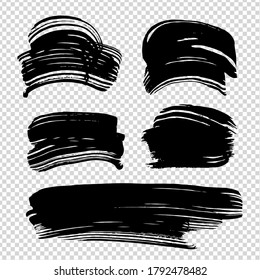Abstract black textured strokes set on imitation transparent background