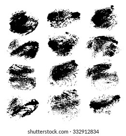 Abstract black textured strokes set isolated on a white background