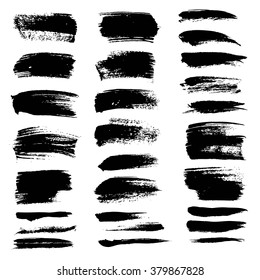 Abstract black textured strokes set isolated on a white background